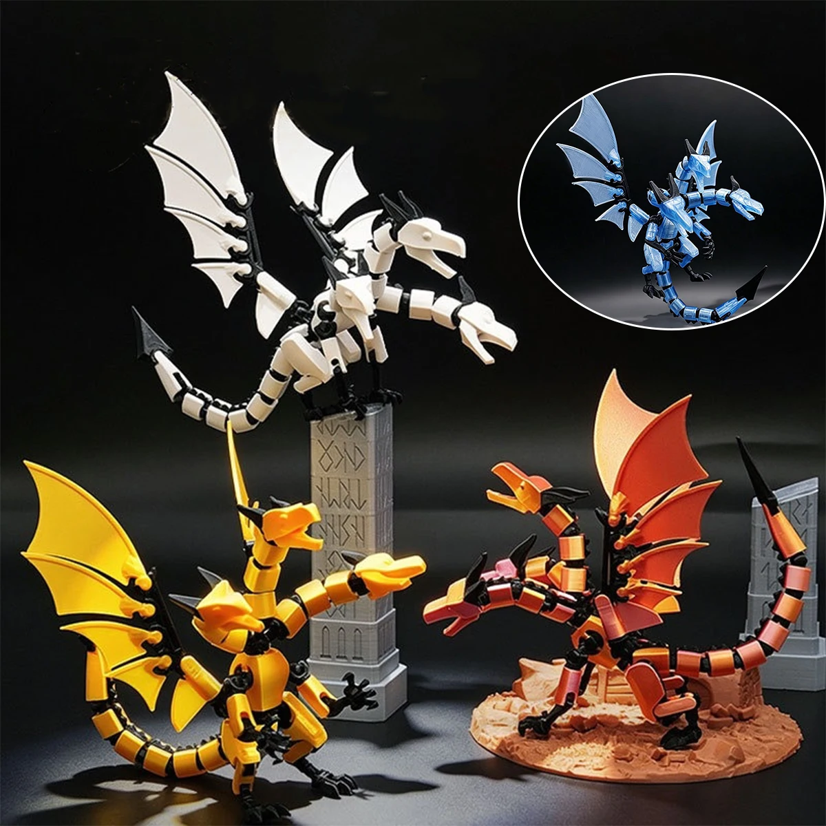 Titian13 3D Printed Three Head Flying Dragon Fire Dragon Multi-Jointed Movable Dummy 13 Desktop Ornament Collectible Gift