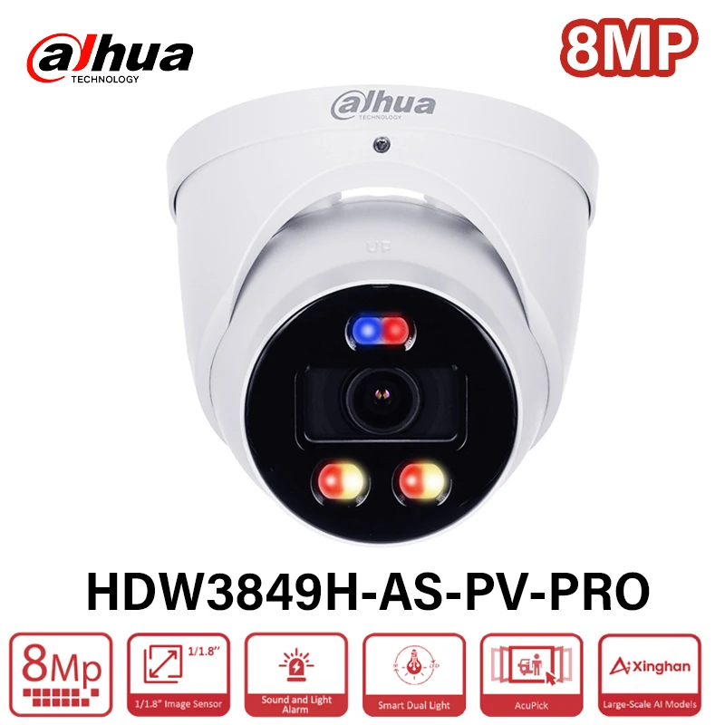 

Dahua HDW3849H-AS-PV-PRO 8MP WizColor TiOC 3.0 Smart Ai Camera Red & Blue Lights Sound Alarm SMD 4.0 Two Way Audio AcuPick IR30m