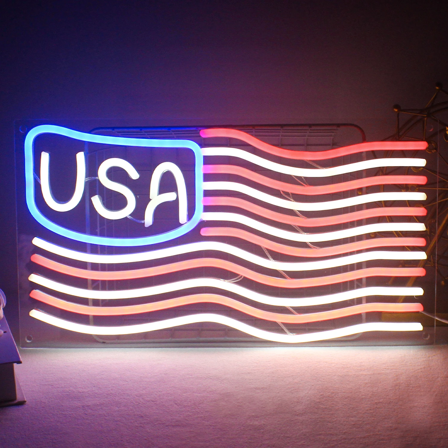 Ineonlife American Flag Pattern Neon Sign USA Supporters Light Make American Great Again Shop Room Party LED Wall Decoration