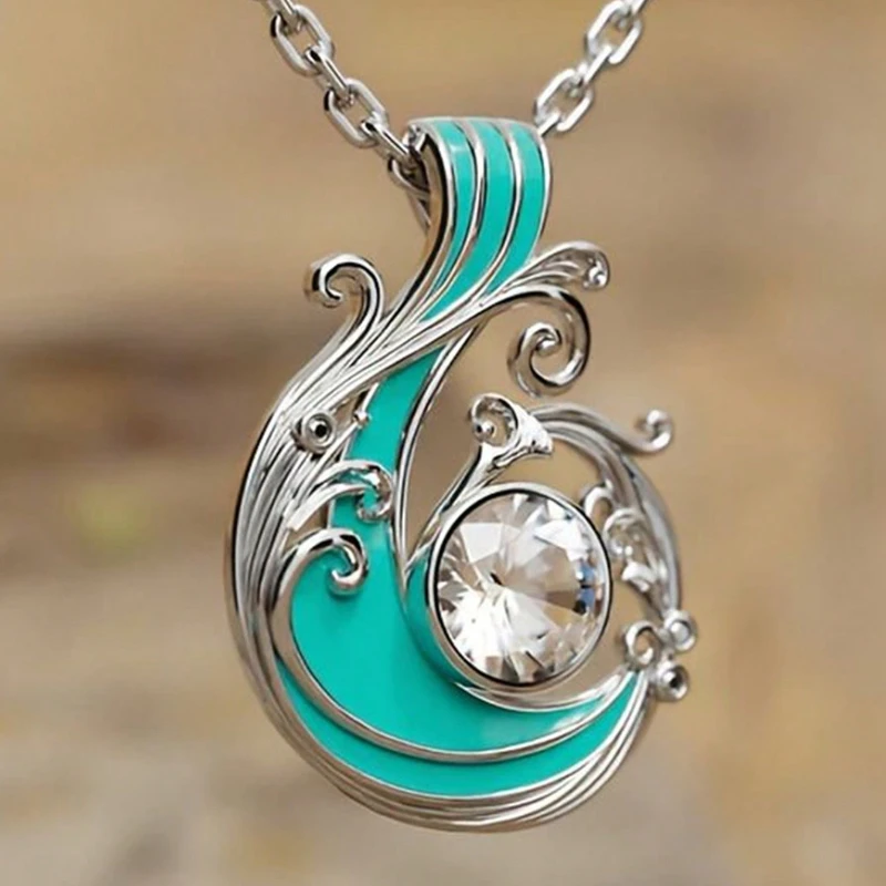 Collar con colgante de onda de estilo Retro a la moda, collar integrado de circonita sintética brillante, joyería de uso diario para mujer