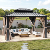 YITAHOME 3x3.65m Galvanized Steel Canopy - 2-Tier Hardtop Aluminum Frame with Net & Shade Curtains for Patio/Lawn/Deck