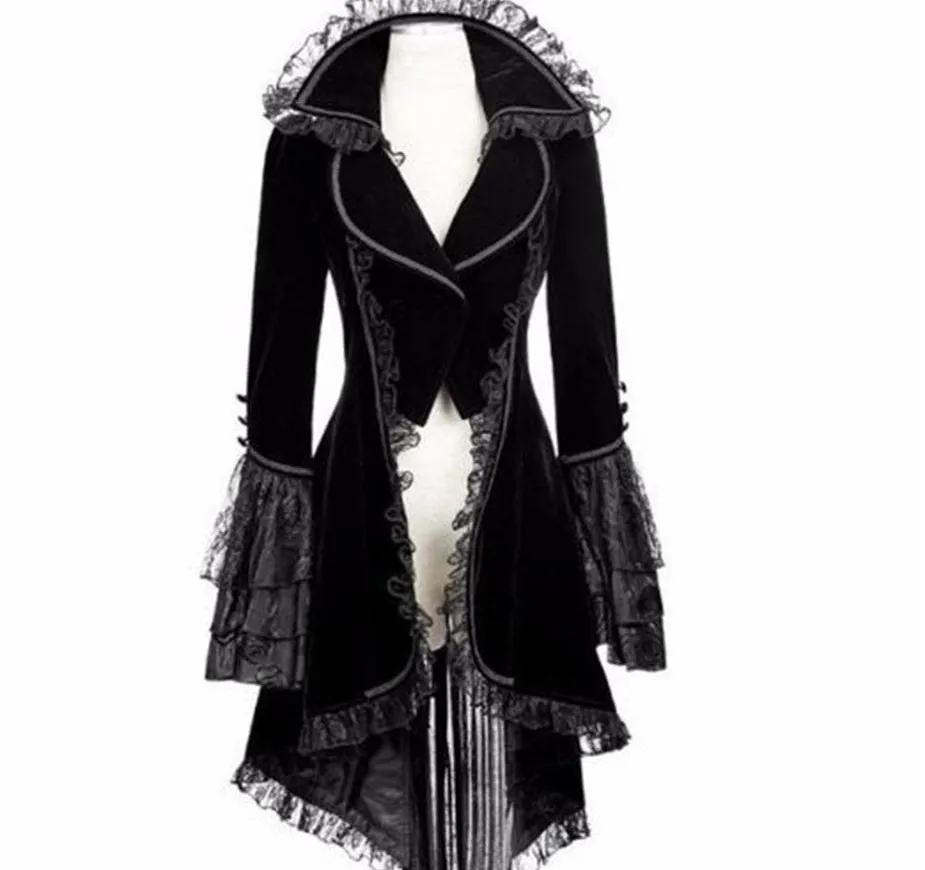 Women's Gothic Jacket Bandage Farlace Jacket Women's Winter Long Sleeve Jacket Vintage Punk Clip