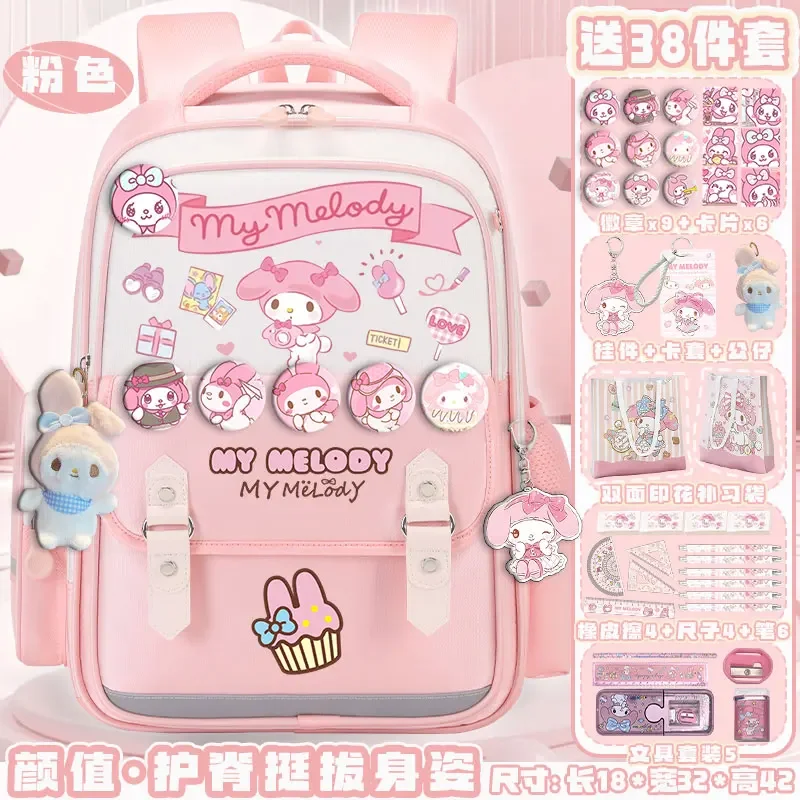 Sanrio New Melody Student Schoolbag Cute Casual and Lightweight Shoulder Pad Wodoodporny, odporny na plamy plecak o dużej pojemności