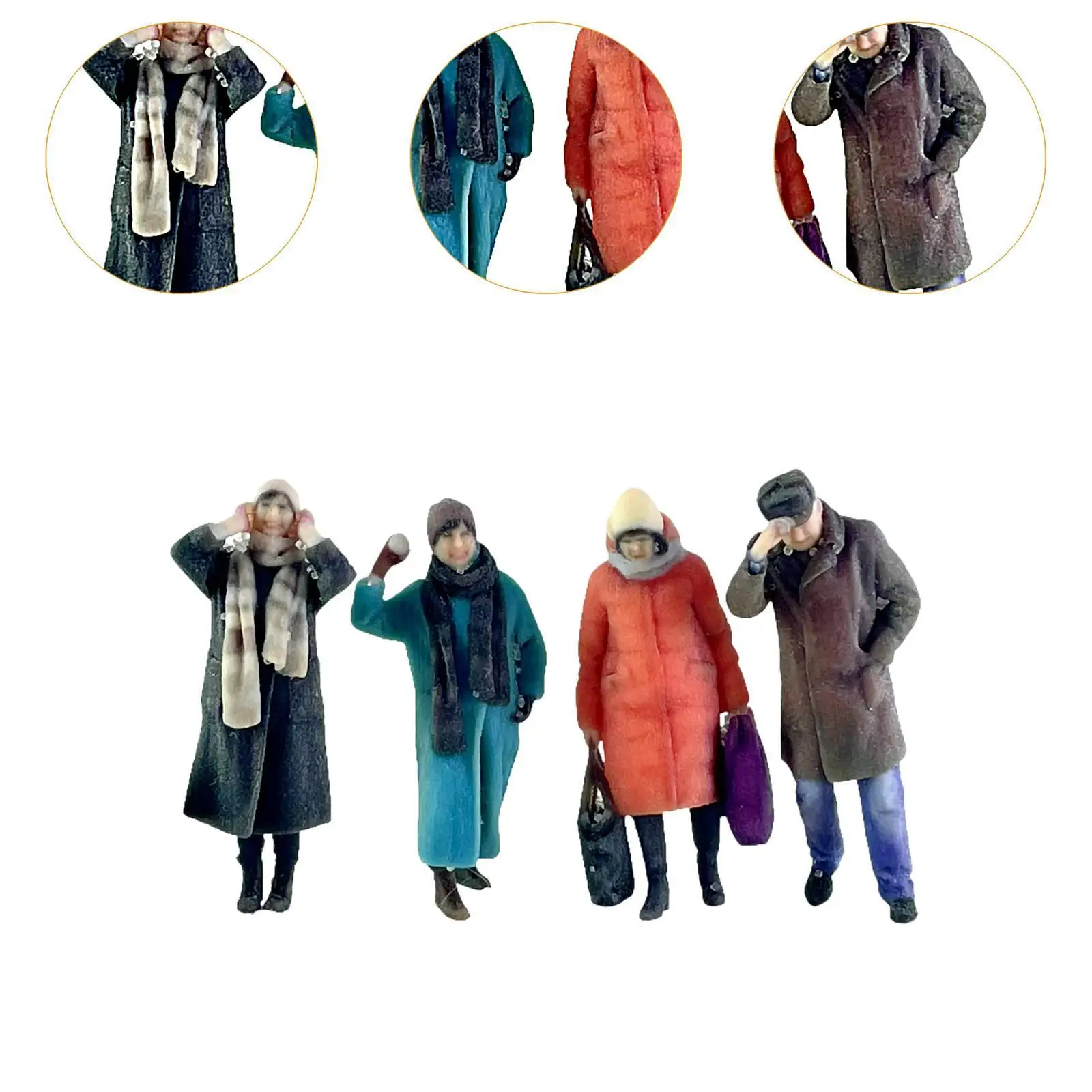4Pcs 1/87 Scale People Figurines,Hand Painted Collectibles,Miniature Scene Decor for Photography Props, Miniature Scene Decor