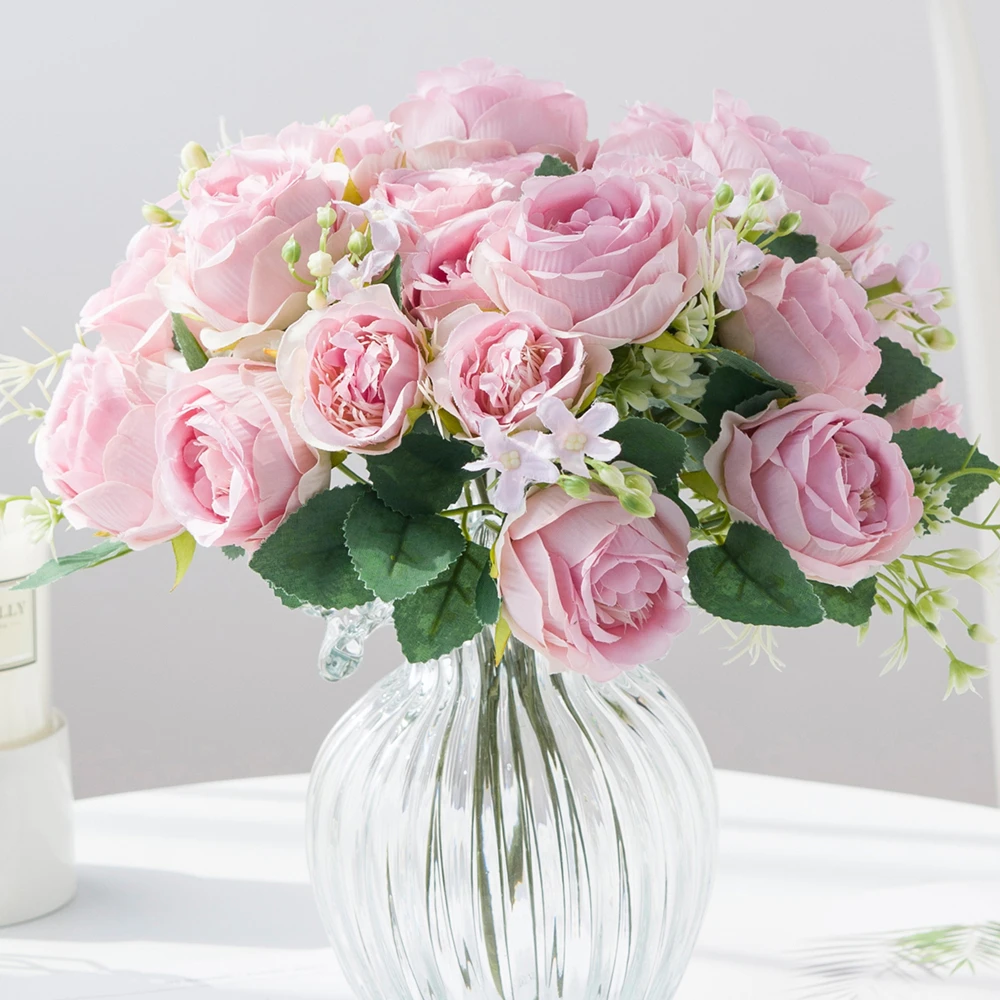 

6PC Artificial Peony Flower Plants Vase Table Home Room Yard Garden Decoration Wedding Arrangement Silk Bridal Bouquet DIY Gift