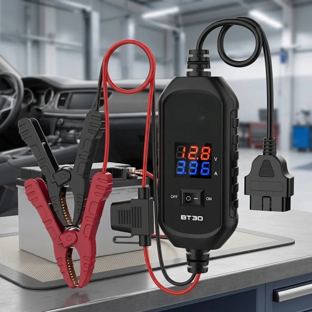 BT30 For Obd Power Cable For ECU For Memory Saver During Battery Swap With Dual Color Display Voltage Current Monitor ABS Black