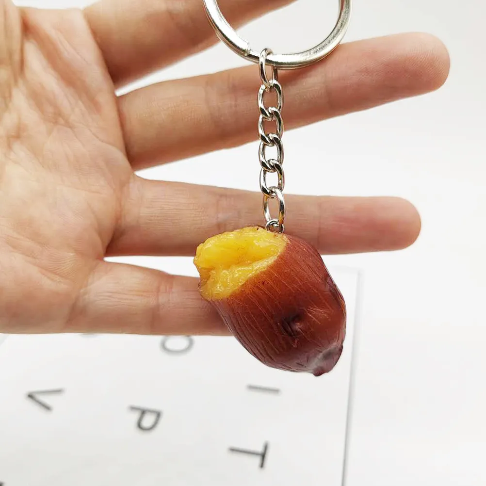 3Pcs Sweet Potato Keychain Baked Roast Style Cartoon Pendant Bag Hanging Charm Simulated Food Key Ring Gift for Women