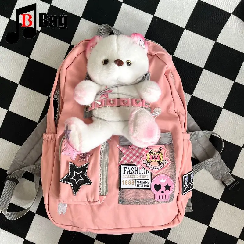 حقيبة ظهر نسائية Y2k Itabag Bear حقيبة يد ذات سعة كبيرة بتصميم قوطي رائع وردية هاراجوكو بانك حقائب مدرسية يابانية