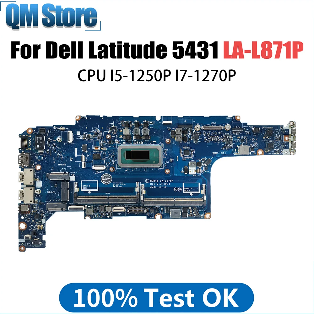 LA-L871P Moederbord Voor Dell Latitude 5431 Laptop moederbord met I5-1250P CPU CN-0096H8 01DFGR Test