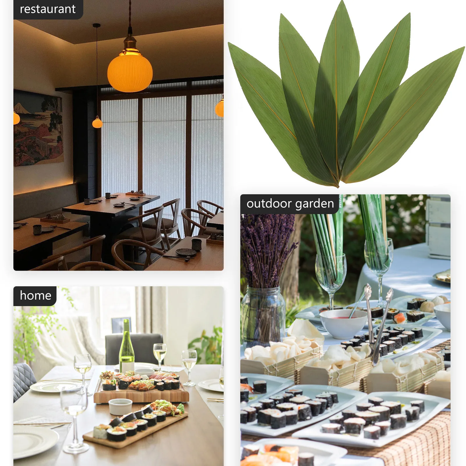 

200Pcs Japanese Bamboo Leaves Sushi Plate Decor Reusable Disposable Sashimi Leaf for Bento Food Divider Sushi