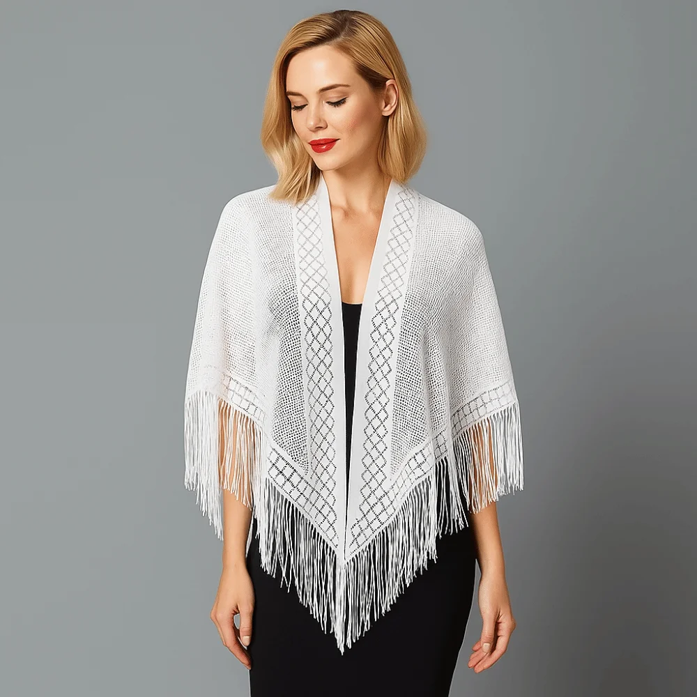 العصرية الأنيقة التطريز شال الجوف زهرة تصميم بلون وشاح من الدانتيل تنفس شرابة منديل النساء الملحقات #4