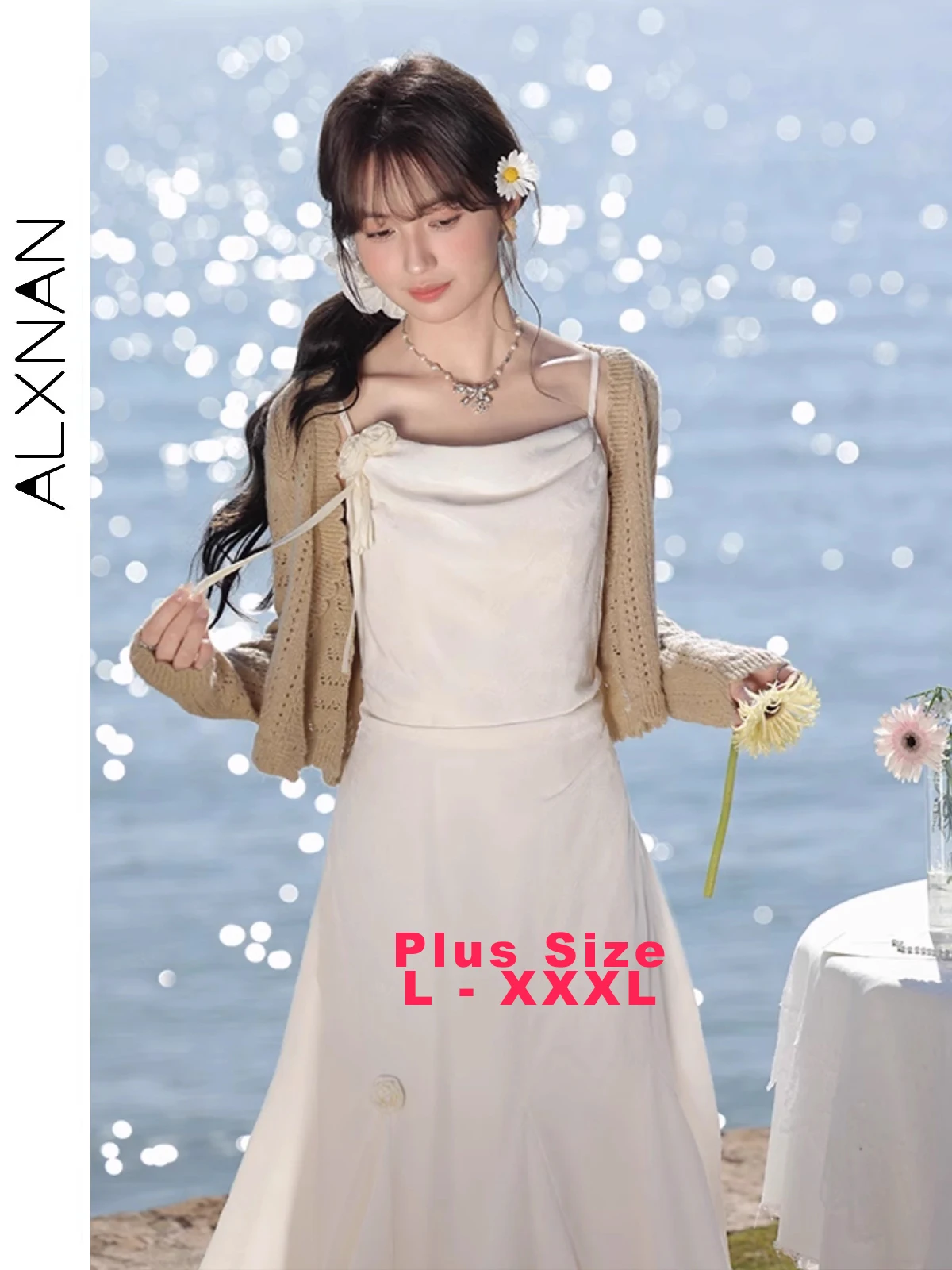 

ALXNAN Plus Size Khaki Knitted Cardigan 2025 Hollow Design Women's Long Sleeve Knitwear Elegant Casual Female Clothes D09318SY
