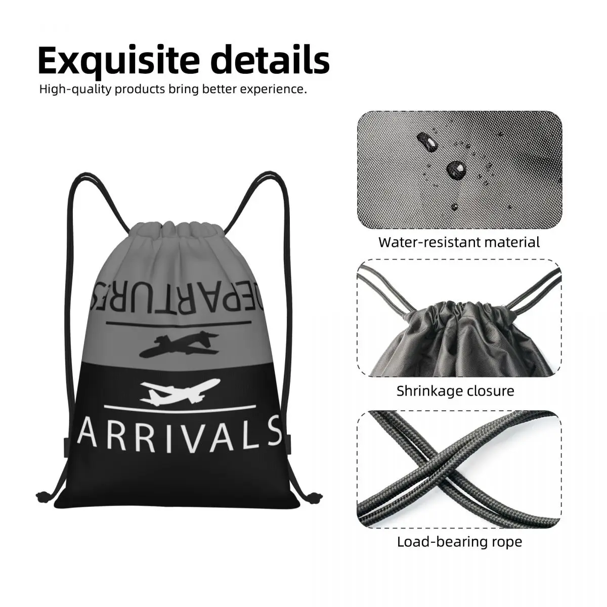 Aviation Arrivals And Departures Drawstring Backpack Bags Lightweight Airplane Airport Gym Sports Sackpack Sacks for Yoga