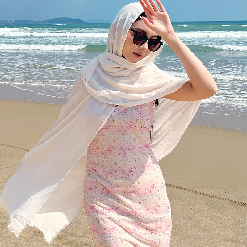 

Cotton Linen Scarf high-end Feel Pure Colors Spring Summer Atmosphere Gauze Scarf Sun Shawl Simple Long Silk Scarf Sj112