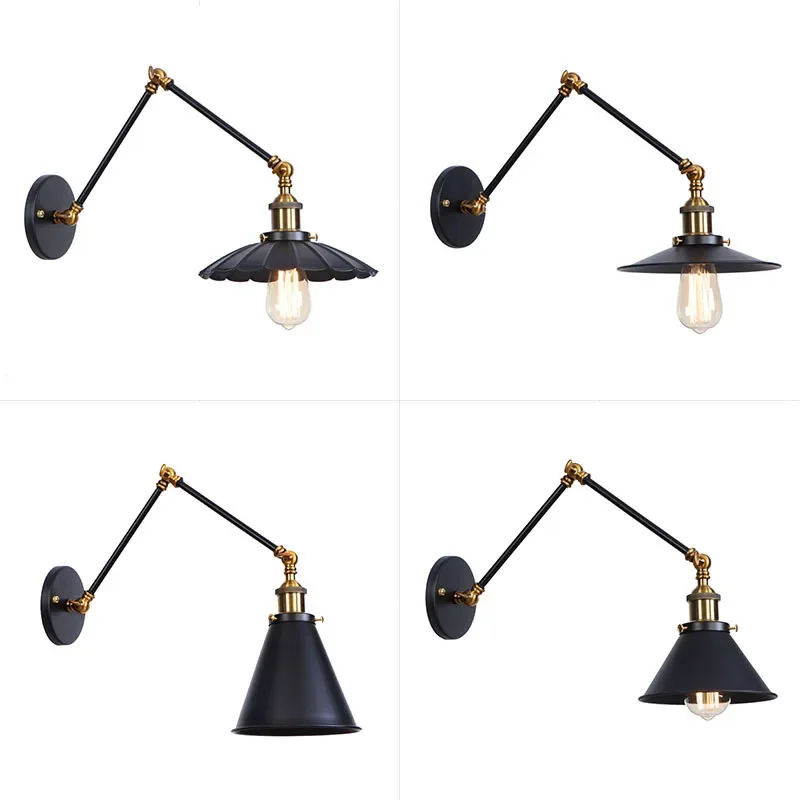 

American Style Vintage Black Iron Wall Lights Bar Dining Room Passage Interior Lighting Adjustable Lamp Wall Decor E27 Village