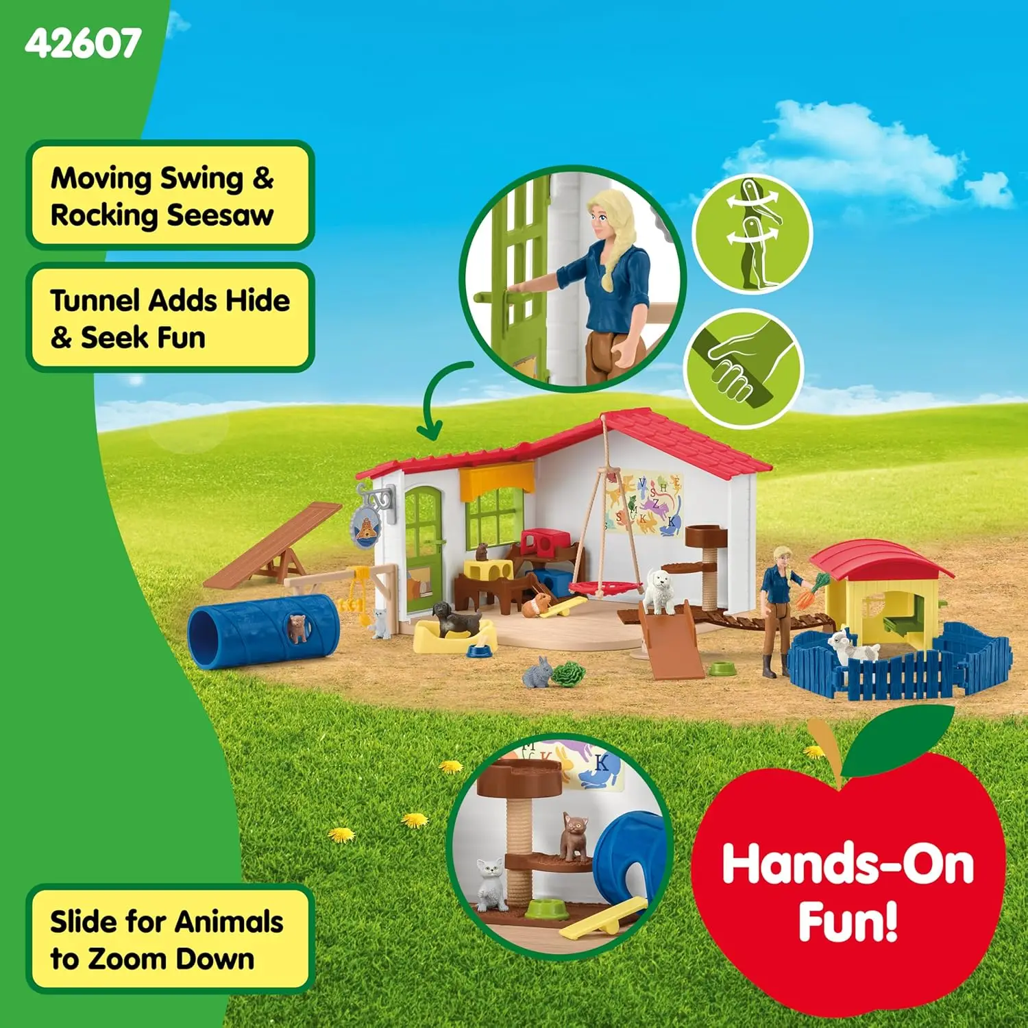 54-delige babydier hotelspeelset met schattige huisdieren, beweegbare accessoires - educatief speelgoed voor kinderen vanaf 3 jaar