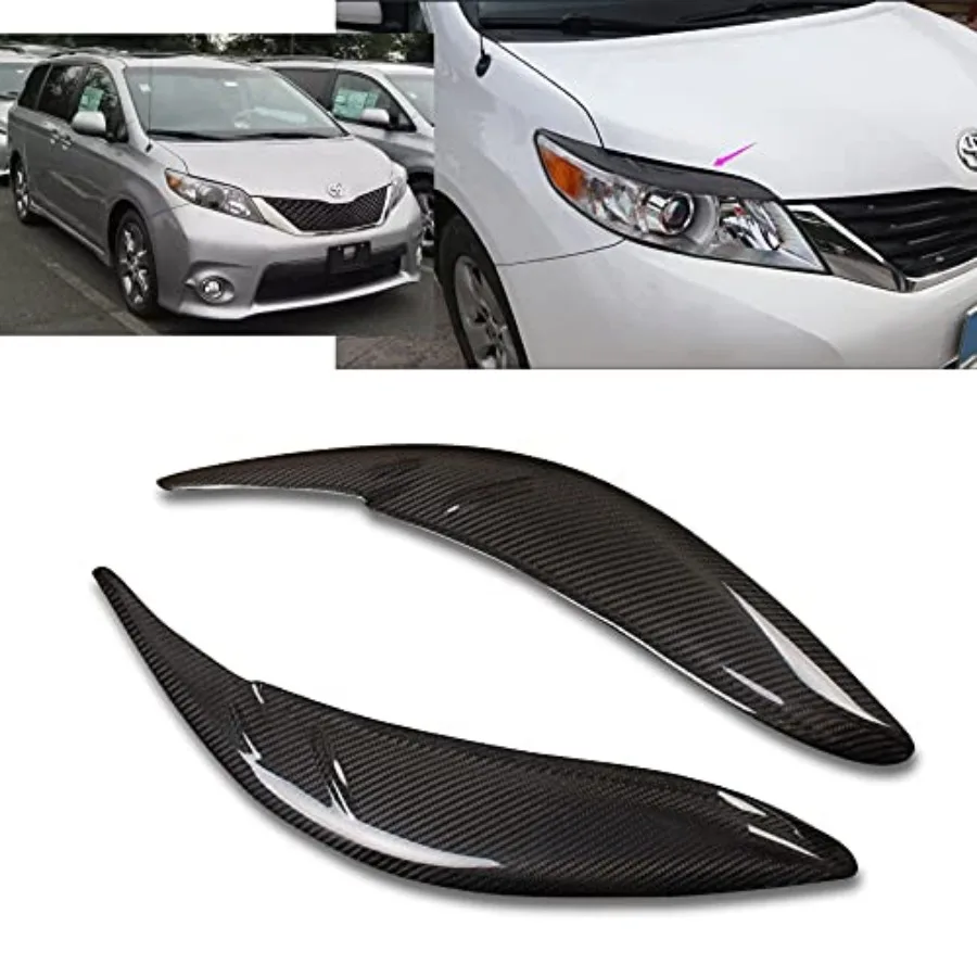 

Real Carbon Fiber Eye Lid Brow Eyebrow Eyelid Headlight Cover Kit for Toyota Sienna LE SE 2011 12 13 14 15 16 17 18 19 2020