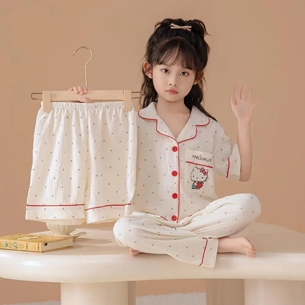 

3 шт., детские пижамы Hello Kitty Sanrio для девочек, летние пижамы для родителей и детей с героями мультфильмов, аниме для девочек, стиль принцессы, милая милая домашняя одежда, подарок