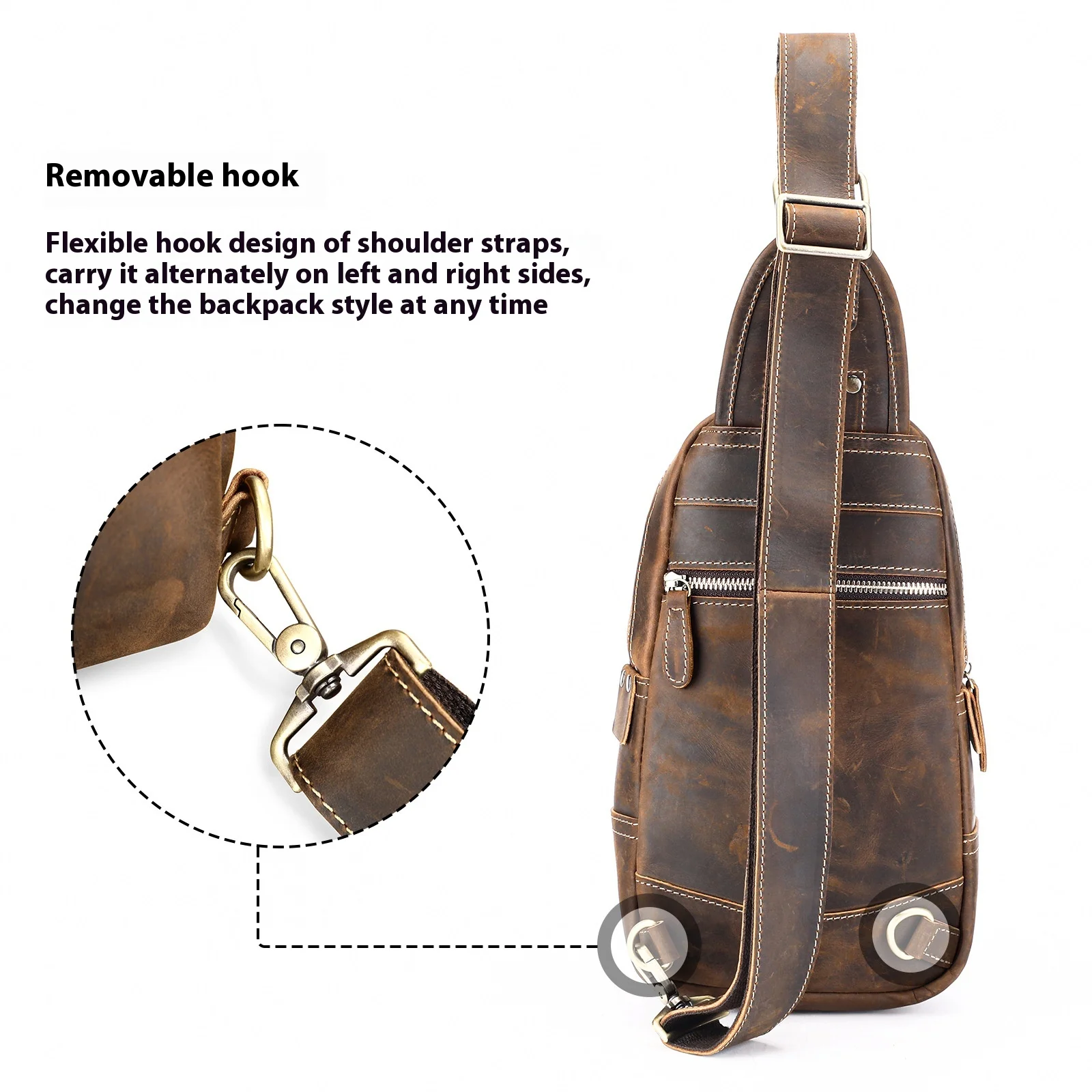 Vintage Genuine Leather Chest Bag for Men, Fashionable High-Capacity Crossbody Shoulder Bag