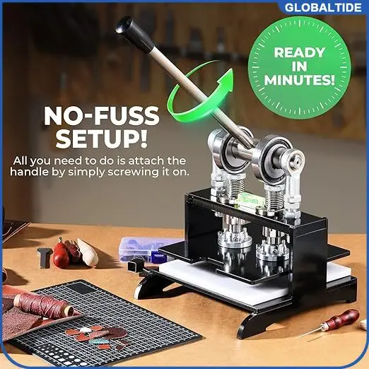 

Станок для резки кожи, пластина для тиснения 7,87 x 7,87 дюйма, ручной штамповочный станок, штамповочный станок, регулируемая сила 1,0 т, ход давления