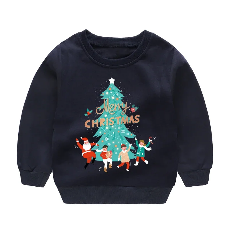 Baby Girl Winter Warm Clothes 2-6T Toddler Girl Red Christmas Party Costume Kids Santa Claus Printed Hoodies Boys Sweatshirts