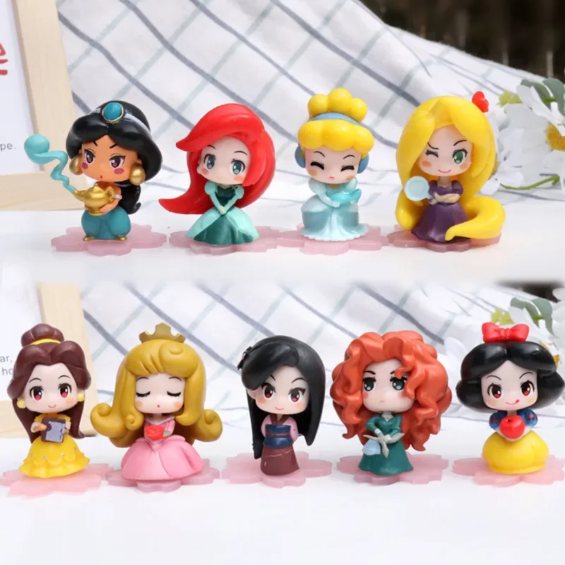 9 Pcs/Set Q Version Princess Mini Figure 5-6cm Ariel Alice Snow White Belle Jasmine Cartoon Character Ornaments Decoration