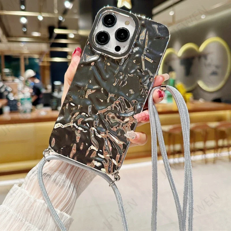 Crossbody Strap Lanyard Tin Paper Case For iphone 16 15 14 13 12 Mini 11 Pro Max 7 8 Plus X XR XS Max Silicone Soft Cover