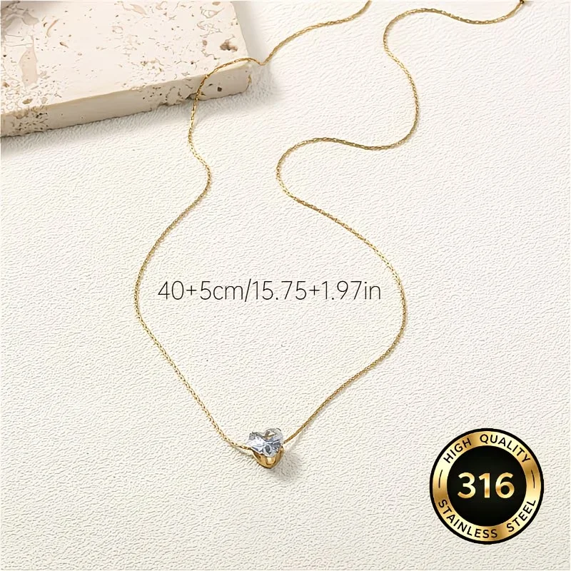 Stainless Steel Heart Clear Cu - Charm Necklace Dainty 评论和价格