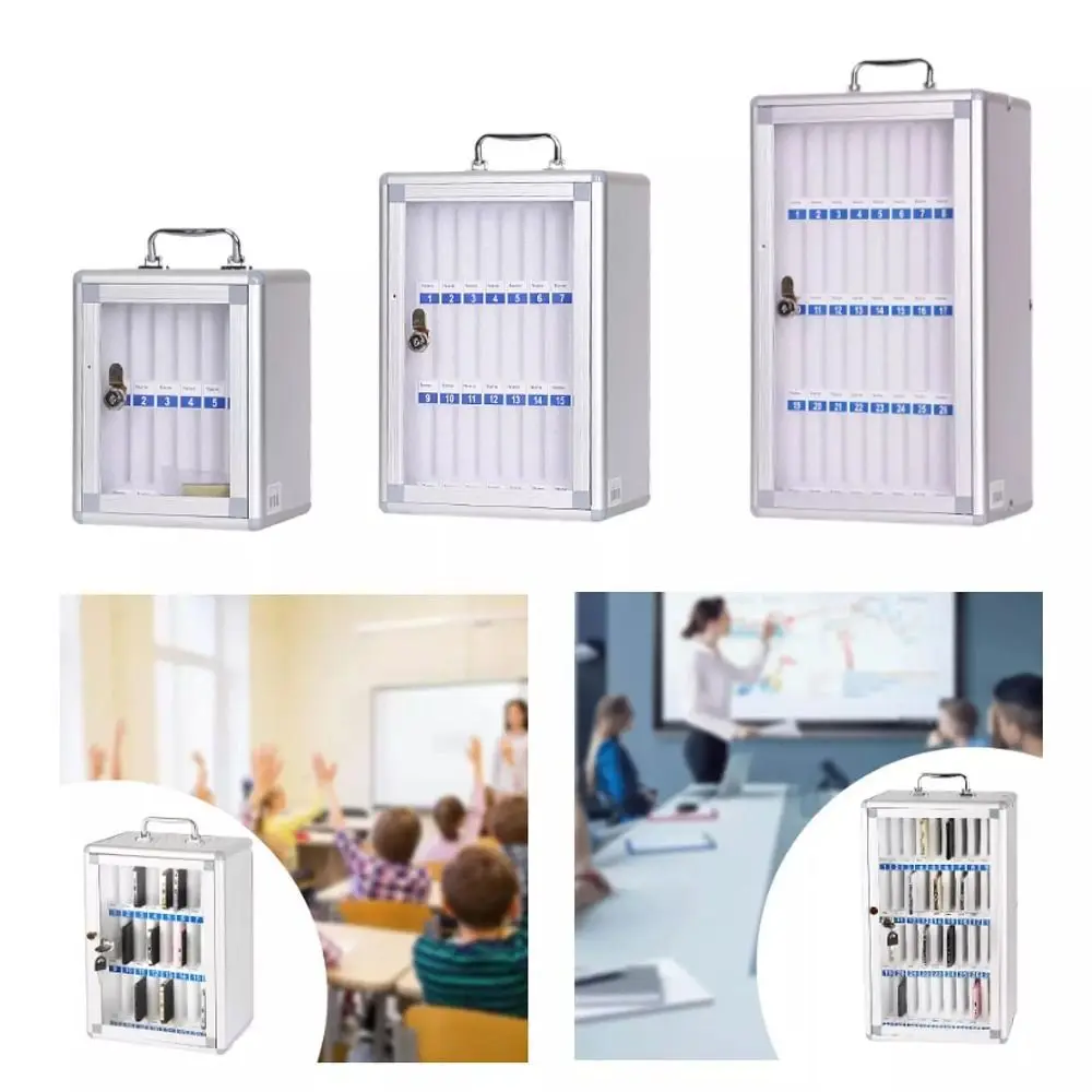 

Aluminum Alloy Acrylic Aluminum Alloy Phone Storage Lockable Carried By Hand Phone Storage Box 6/12/36/48 Slots