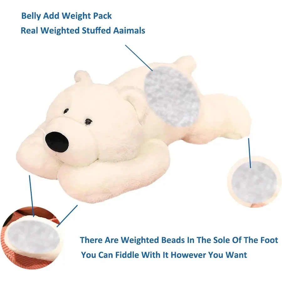 Weighted Stuffed Animal 3.3 lbs White Polar Bear Plush Toy 19.6 inch Throw Pillow Gift for Boys Girls
