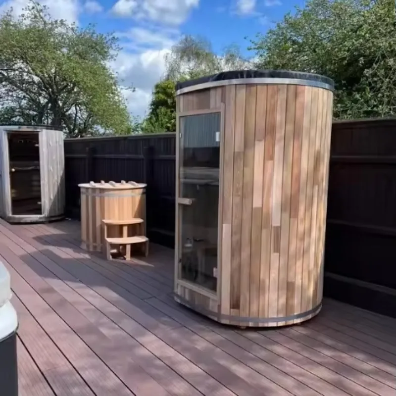 Nueva sauna moderna para exteriores de madera maciza para 2 personas La sauna tradicional de vapor húmedo y seco es resistente y duradera