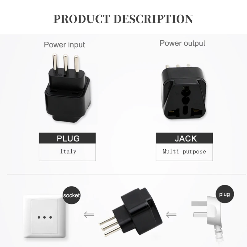 Italian Conversion Plug Universal Adapter Plug for Milan, Chile, Cuba, El Salvador, Uruguay, Syria and Vatican