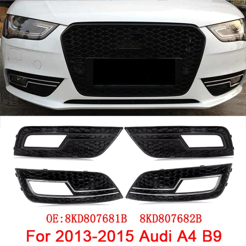 

ABS Black Car Front Bumper Fog Light Cover Lower Bezels Grille for Audi A4 B9 2013-2015 8KD807682K 8KD807681K 8K0807681K