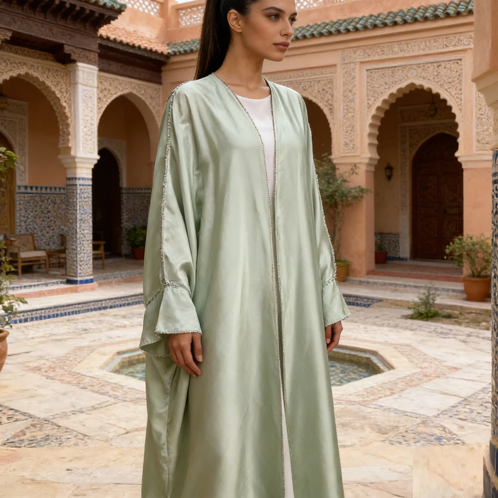 

Ramadan Batwing Open Abaya Dubai Luxury Satin Kimono Muslim Dress for Women Robe Turkey Kaftan Caftan Marocain Femme Arab Kebaya