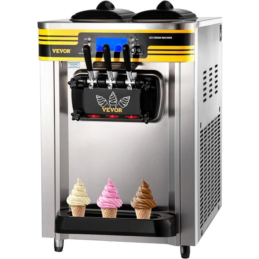 

Soft Serve Ice Cream Maker, 2350W Commercial Ice Cream Machine 5.8-7.9 gal per hour, Puffing & Shortage Alarm