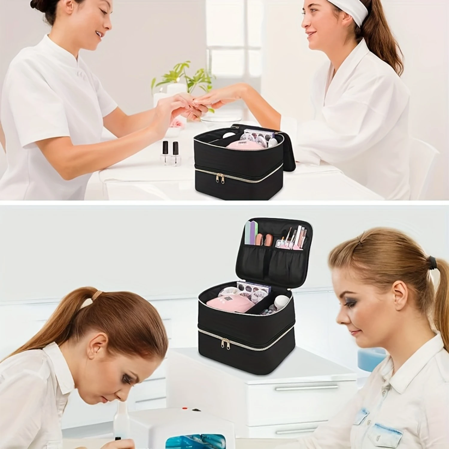 Nail Polish Carrying Case with Double Layers Organizer Bag for Gel Nail Polish, LED Nail Lamp Box - Multifunctional Makeup Bag f