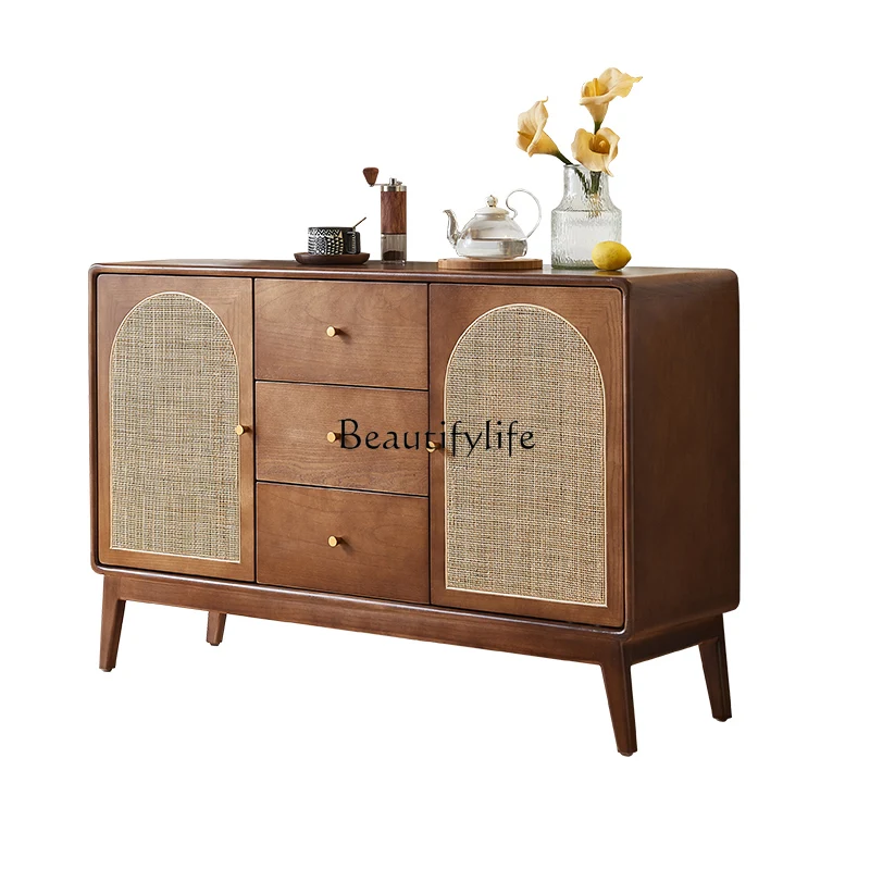 

Solid wood dining side cabinet B & B living room locker modern simple restaurant rattan home