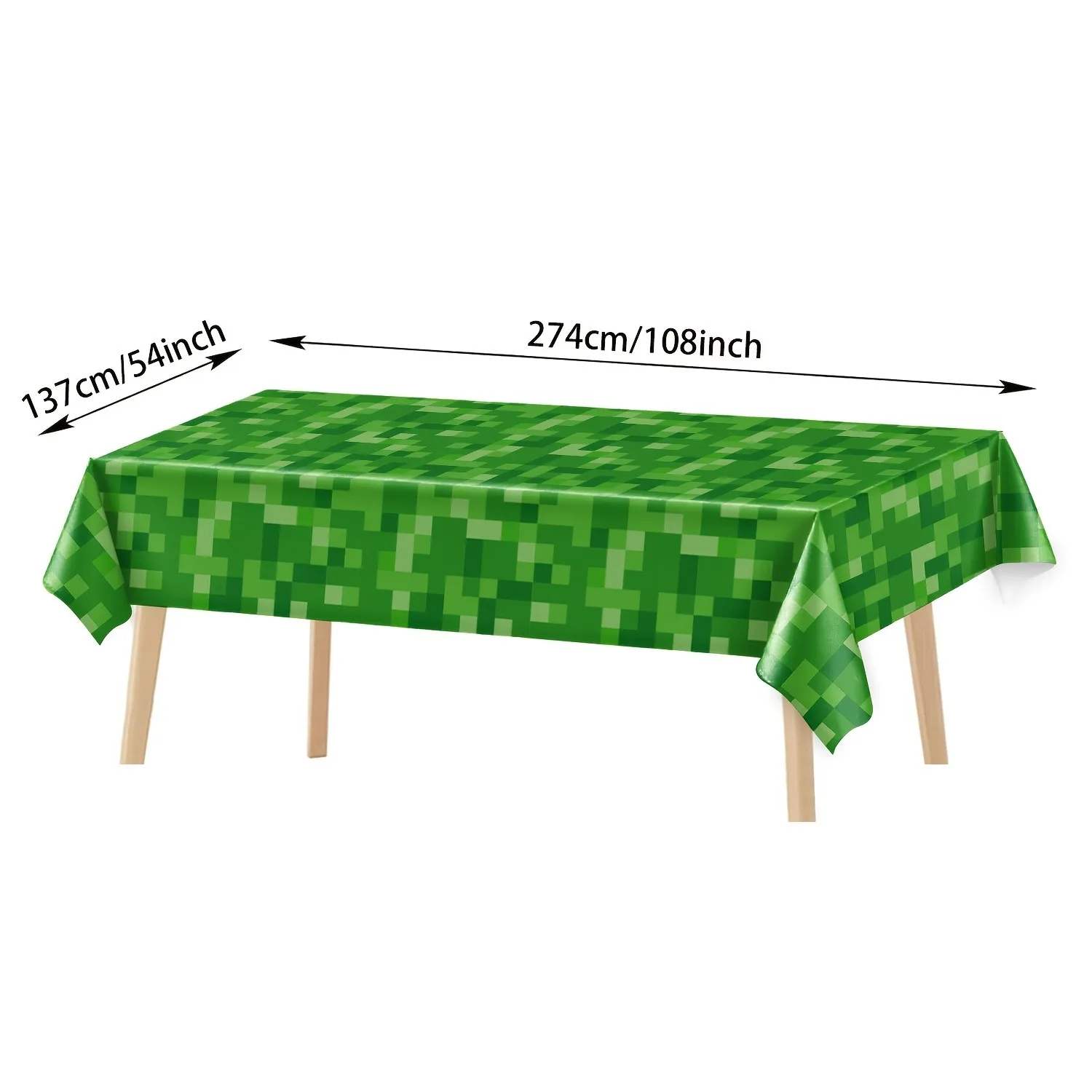 Creeper Face Tablecloth Disposable PE 137x274cm for Gamer Birthday Party – Waterproof, Easy Clean, Pixel Green Camo Design view 3