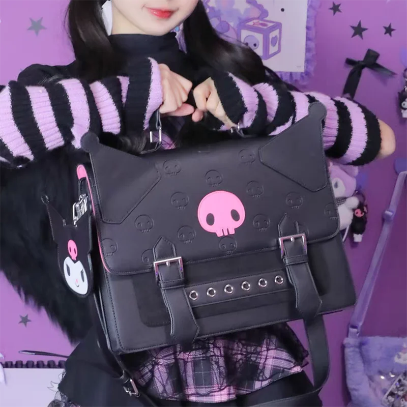 

Сумка через плечо Sanrio Kuromi JK Y2K, милая вместительная сумка для путешествий в комплекте со стильными полосками, милый подарок на Рождество для девочки