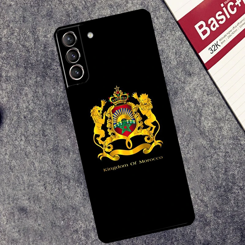 Morocco Flag Coat Of Arms Cover For Samsung Galaxy S24 Ultra S23 S22 S20 S21 FE S8 S9 S10 Plus Note 10 20 Ultra Case