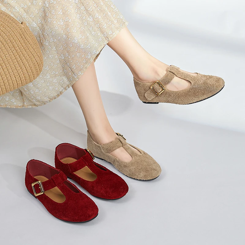 DIMANYU Mary Jane Shoes Women 2025 New Autumn Vintage Ballet Flats Women Casual Genuine Leather Suede Shoes Women