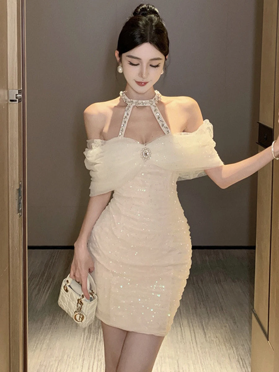 

oulder Bared One oulder ort Par Dr with Sequins High Waist Bubble Sve Me Wrap Bodycon Skirt for Women