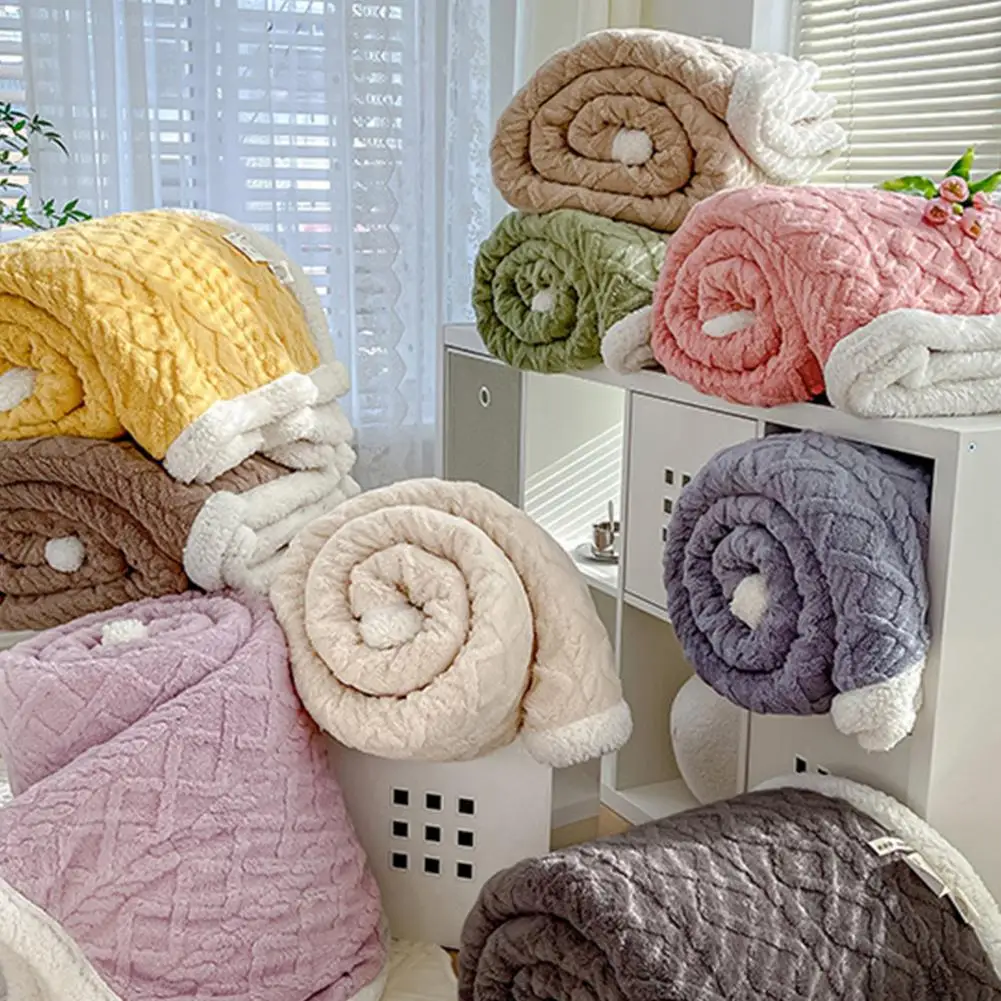 Home Warm Blanket Winter Thick Blanket Cozy Winter Blanket with Double-sided Fluff Plush 3d Jacquard for Office for Dormitory