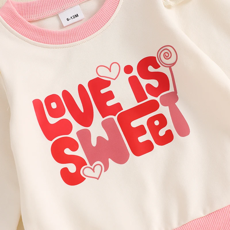 Valentine s Day Toddler Girls 2-Piece Outfits with Heart Print Ruffled Long Sleeve Sweatshirt and Flare Pants