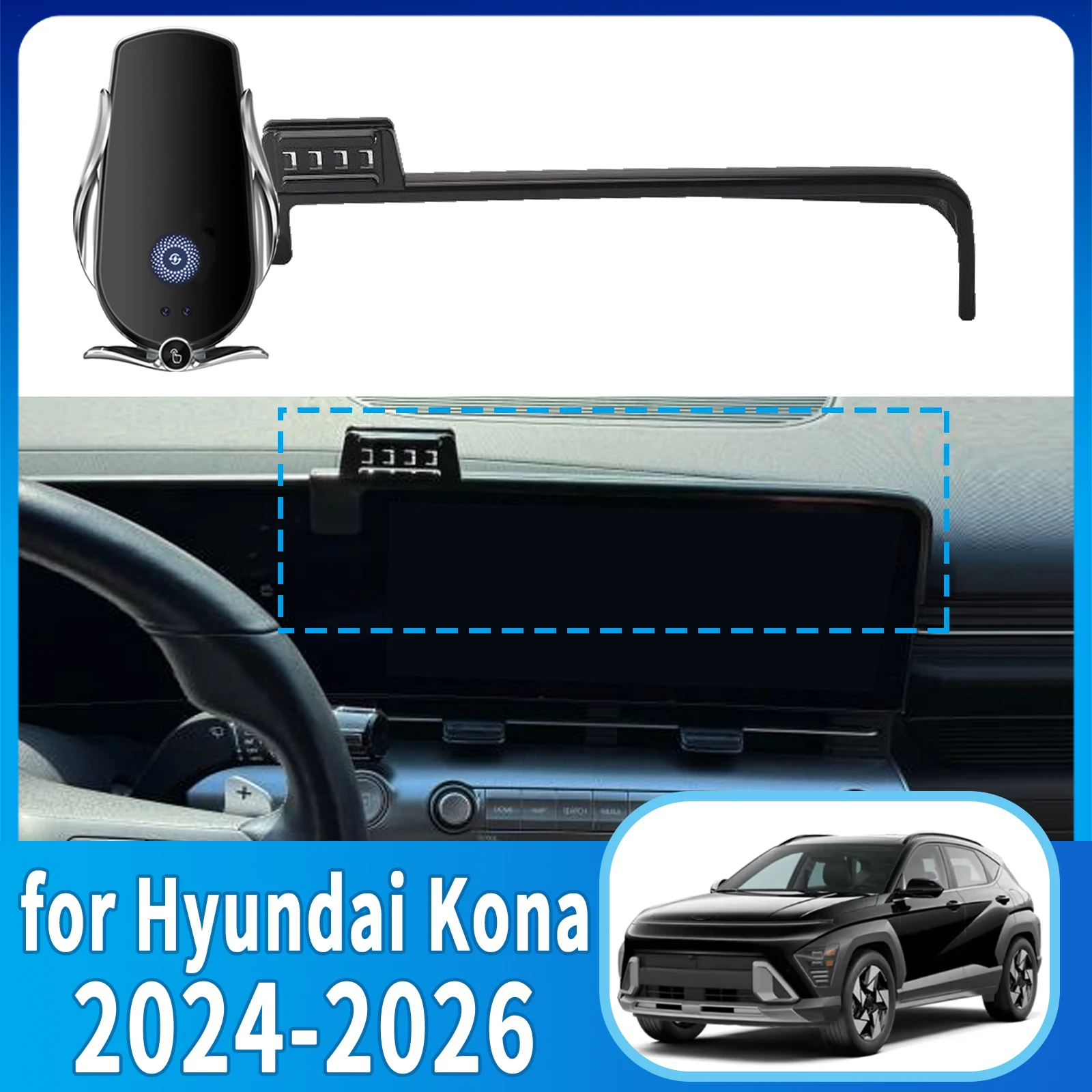 for Hyundai Kona 2024 2025 2026 ​​Anti-Shake Screen Base Phone Holder Mount Stand ​​ Dedicated Car​​ accessoires