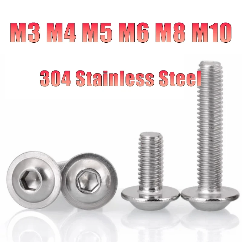 304 A2 Stainless Steel ISO7380.2 Hex Socket Button Head Screw With Collar Washer M3 M4 M5 M6 M8 M10