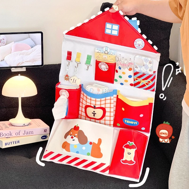 Kawaii Hanging Bag Decoration Woman Girls Door Wall Mounted Storage Organizer Bags with Hooks Pockets Multi Layer Hanging Bags