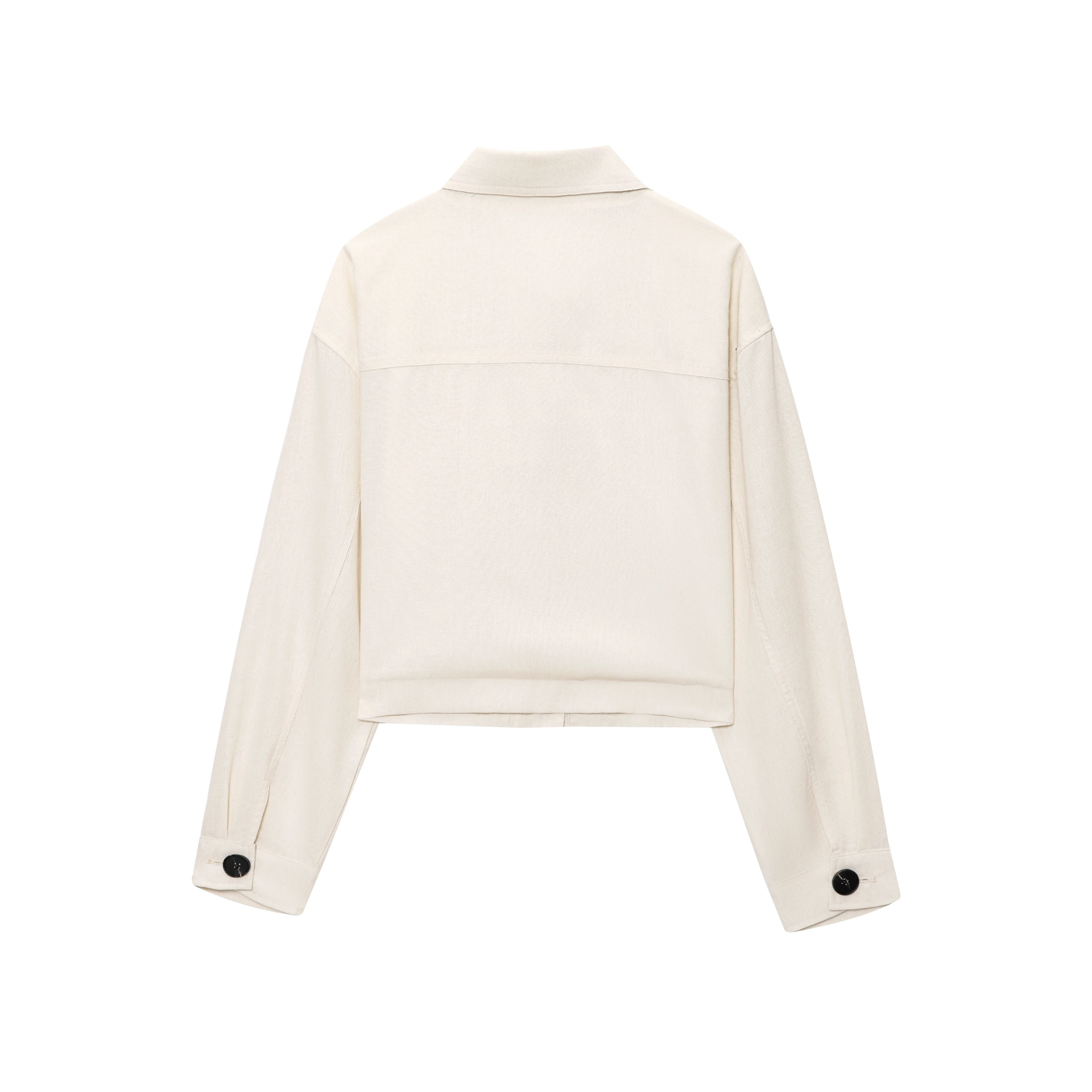 

ZBZA Spring New Women's Faion Patchwork Sve Linen Blend Jaet Straight Cut Long Sve Pure Color Button Closure