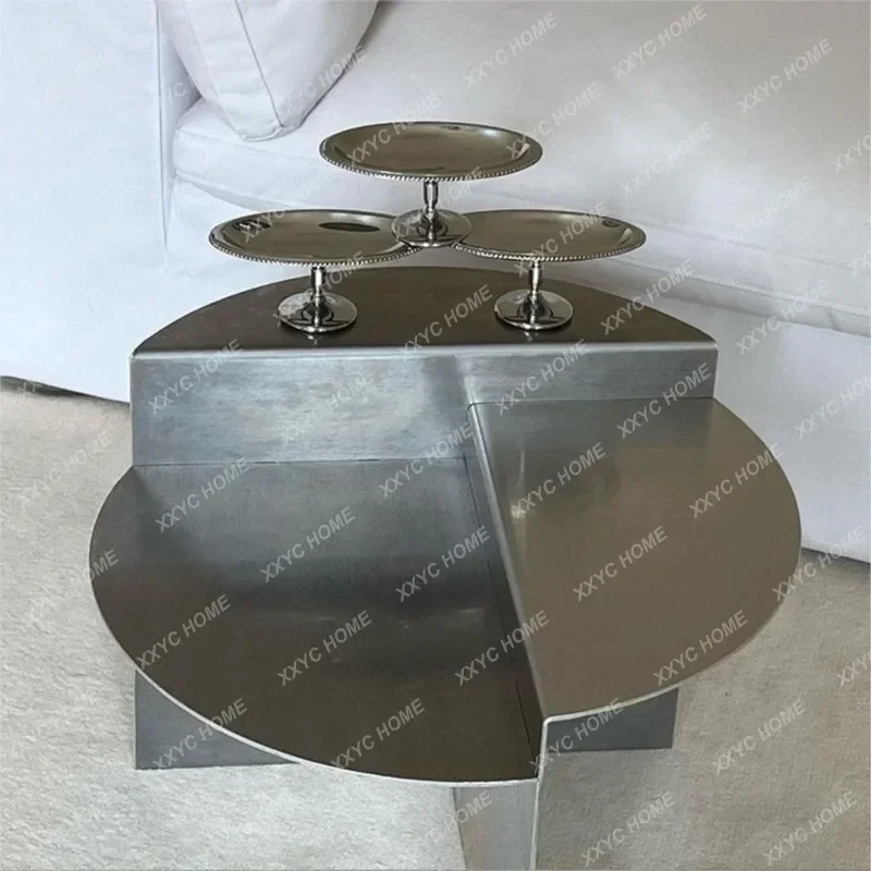 MOMO Stainless Steel Coffee Table Wabi-sabi Style Round Metal Coffee Table Korean Netflix Designer Models Side Table