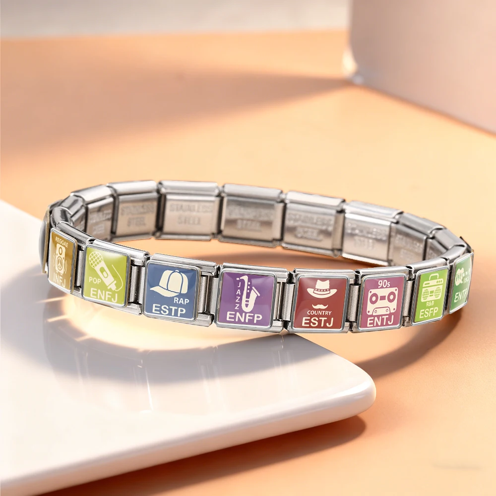 Original Design E oder I Person Schmuck Italienisches Gliederarmband 9mm Edelstahl Armband DIY Charm Damen Herren Schmuck Geschenk 2026 – Detail 4
